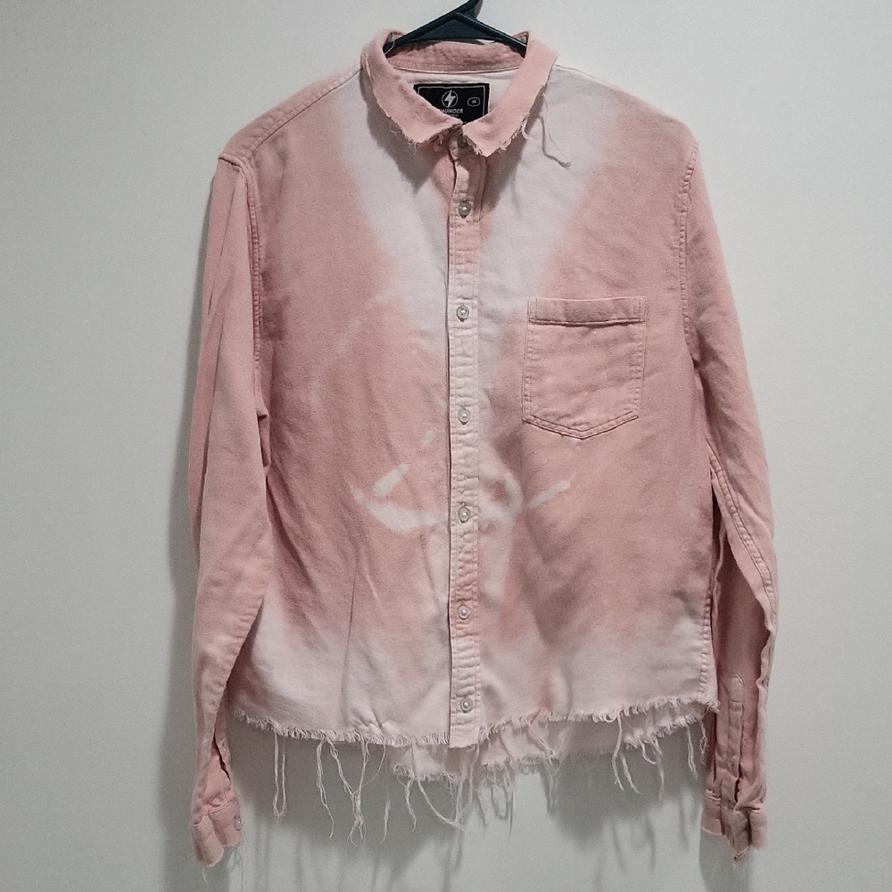 Thunder Button Down Distressed Pink Top, Size Medium